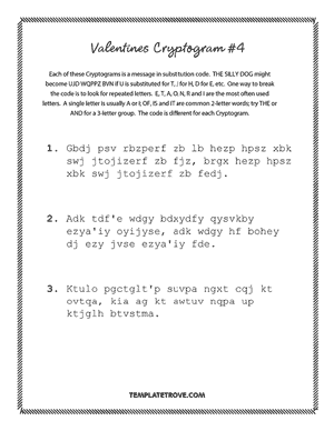 Printable Valentines Cryptogram Puzzle #4