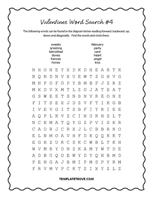 Printable Valentines Word Search Puzzle #4