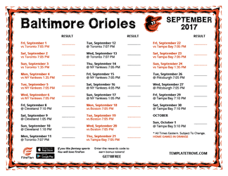 September 2017 Baltimore Orioles Printable Schedule