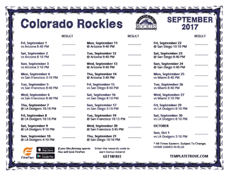 September 2017 Colorado Rockies Printable Schedule