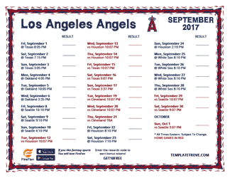 September 2017 Los Angeles Angels Printable Schedule
