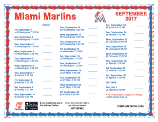 September 2017 Miami Marlins Printable Schedule