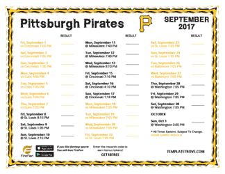 September 2017 Pittsburgh Pirates Printable Schedule