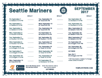 September 2017 Mariners Schedule