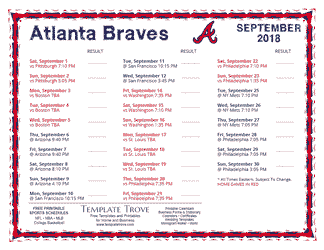 September 2018 Atlanta Braves Printable Schedule
