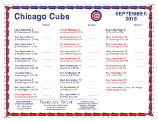 September 2018 Chicago Cubs Printable Schedule