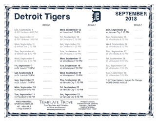 September 2018 Detroit Tigers Printable Schedule
