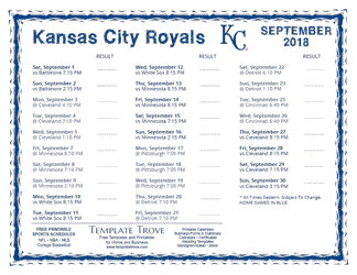 September 2018 Kansas City Royals Printable Schedule