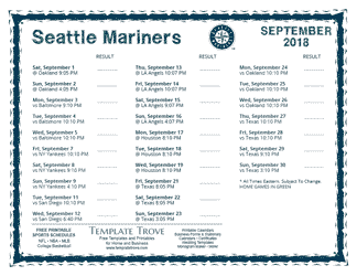 September 2018 Mariners Schedule