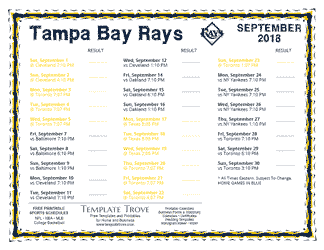 September 2018 Tampa Bay Rays Printable Schedule