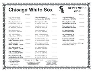 September 2019 Chicago White Sox Printable Schedule