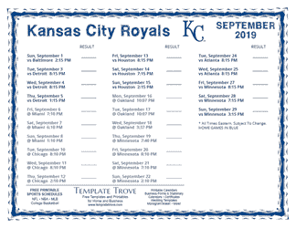 September 2019 Kansas City Royals Printable Schedule