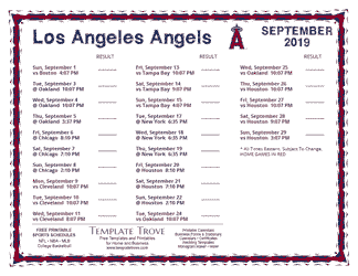 September 2019 Los Angeles Angels Printable Schedule