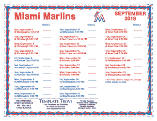 September 2019 Miami Marlins Printable Schedule