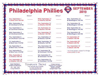 September 2019 Philadelphia Phillies Printable Schedule