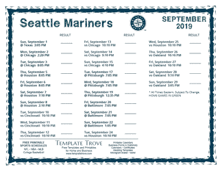 September 2019 Mariners Schedule