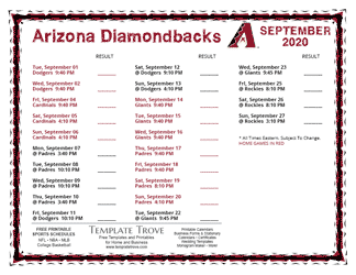September 2020 Arizona Diamondbacks Printable Schedule
