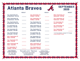 September 2020 Atlanta Braves Printable Schedule