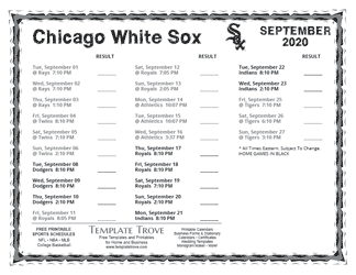 September 2020 Chicago White Sox Printable Schedule
