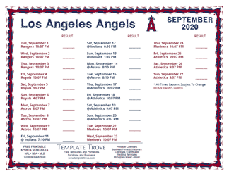 September 2020 Los Angeles Angels Printable Schedule