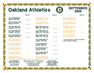 September 2020 Oakland Athletics Printable Schedule