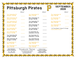 September 2020 Pittsburgh Pirates Printable Schedule