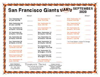 September 2020 San Francisco Giants Printable Schedule