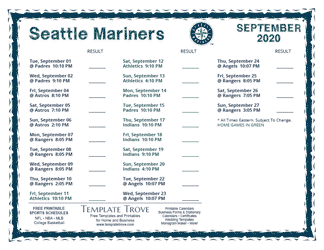 September 2020 Mariners Schedule