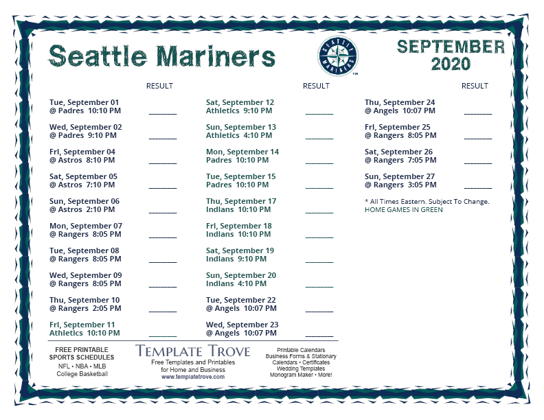 Mariners Schedule 2022 Pdf Printable 2020 Seattle Mariners Schedule