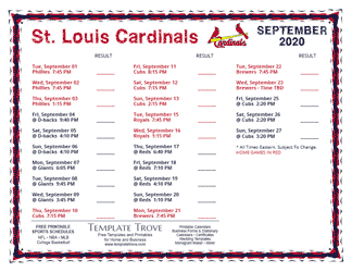September 2020 St. Louis Cardinals Printable Schedule