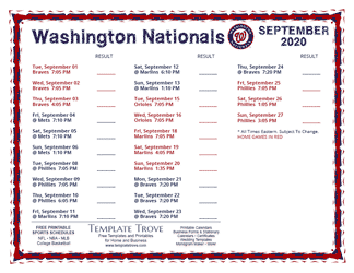 September 2020 Washington Nationals Printable Schedule