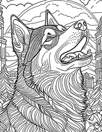 Siberian Husky Coloring Page 3 - Full Page