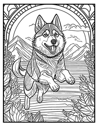 Siberian Husky Coloring Page 5 With Border