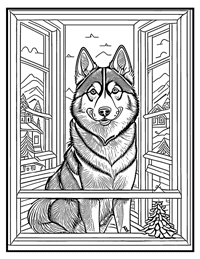 Siberian Husky Coloring Page 6 With Border