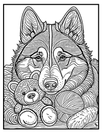 Siberian Husky Coloring Page 7 With Border