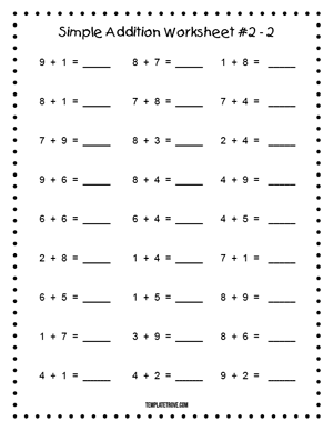 Printable Simple Addition Worksheet #2-2