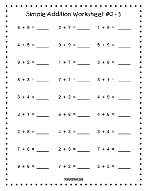 Printable Simple Addition Worksheet #2-3
