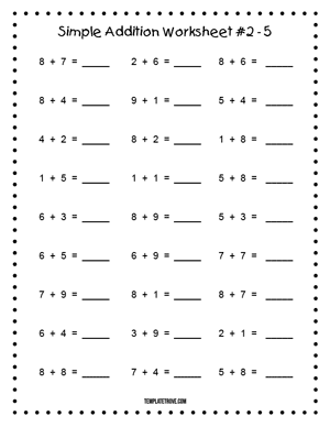 Printable Simple Addition Worksheet #2-5