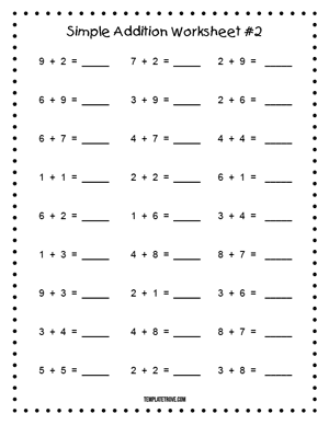 Printable Simple Addition Worksheet #2