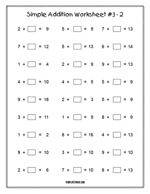 Printable Simple Addition Worksheet #3-2