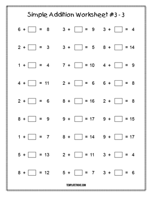 Printable Simple Addition Worksheet #3-3