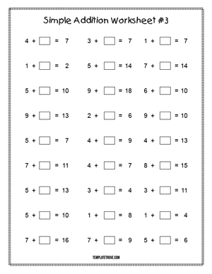 Printable Simple Addition Worksheet #3