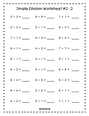 Printable Simple Division Worksheet #2-2