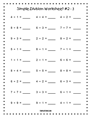 Printable Simple Division Worksheet #2-3