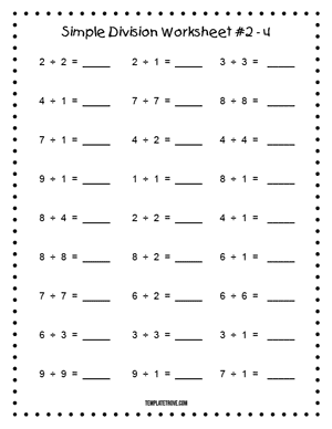 Printable Simple Division Worksheet #2-4