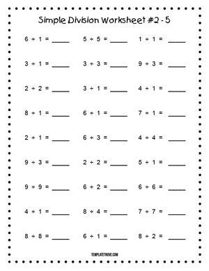 Printable Simple Division Worksheet #2-5