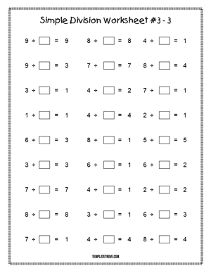 Printable Simple Division Worksheet #3-3