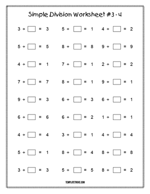 Printable Simple Division Worksheet #3-4