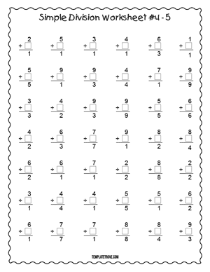 Printable Simple Division Worksheet #4-5