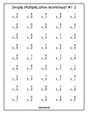 Printable Simple Multiplication Worksheet #1-2